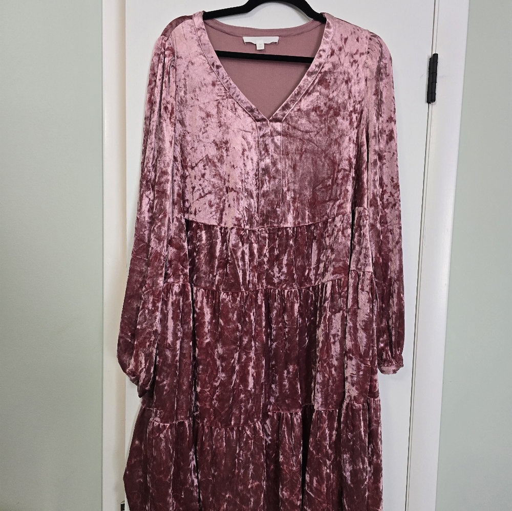 Pink crushed velvet dress